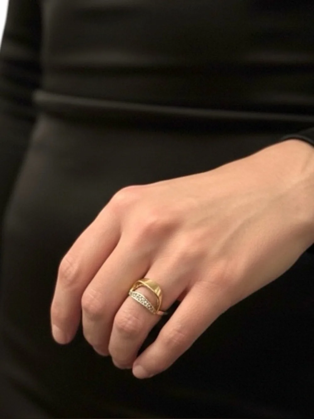 Chloé Crescent Pave Crystal Ring Gold Tone Statement EU 54 US 7 Full Set Box Bag